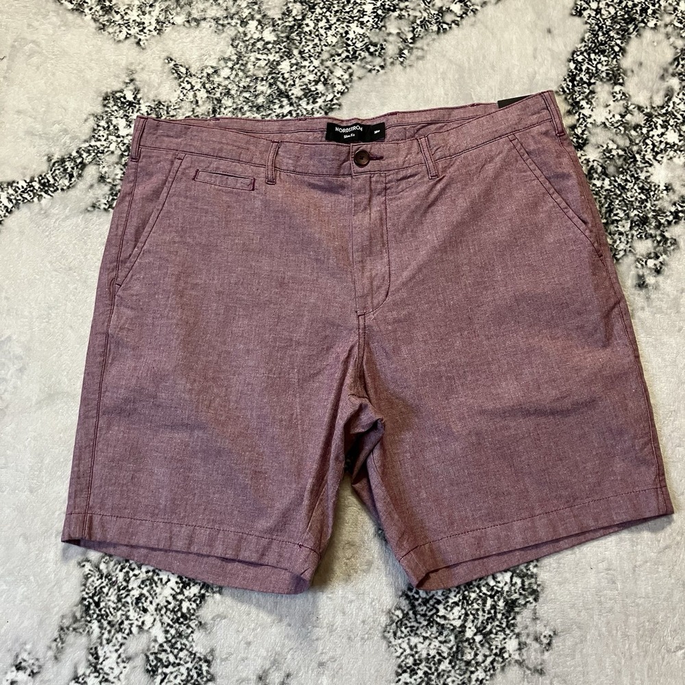 Nordstrom Shorts Mens Size 38W Red‎ Slim Fit Flat Front Chino Stretch Cotton